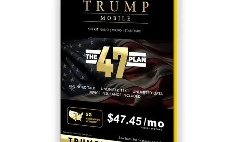 Advertisement for Trump Mobile's 'The 47 Plan' with an American flag background.