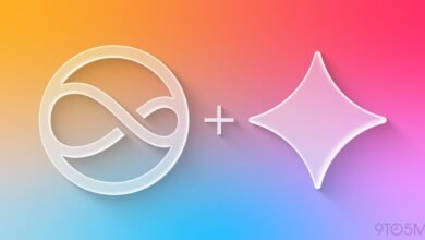 White infinity loop logo and starburst icon with a plus sign between them on a gradient background.