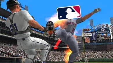 Baseball players in action during a game, with the MLB logo superimposed.