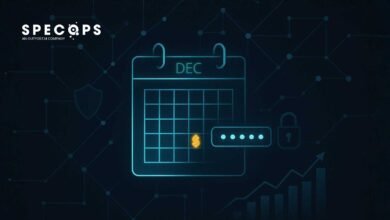 December calendar with dollar sign, password dots, and padlock icons.