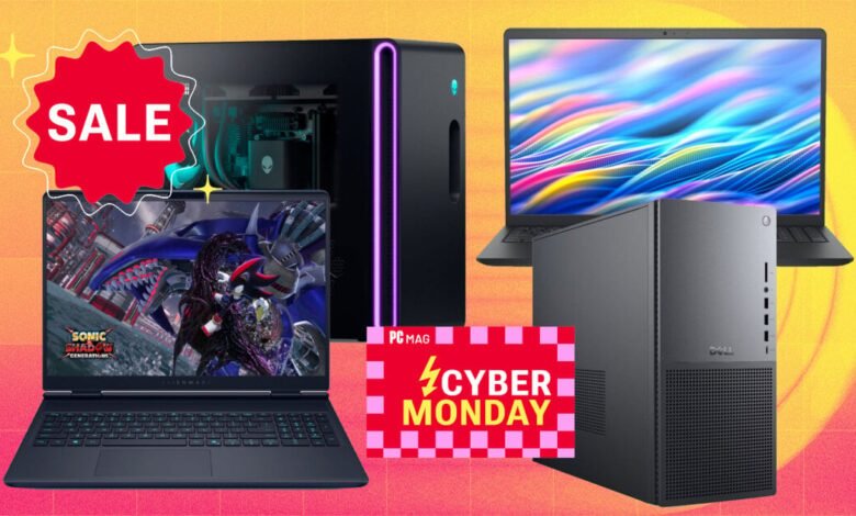 Cyber Monday sale featuring Alienware laptop, desktops, and Dell computer.