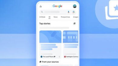 Google app interface on a mobile device showing top stories and news feed.