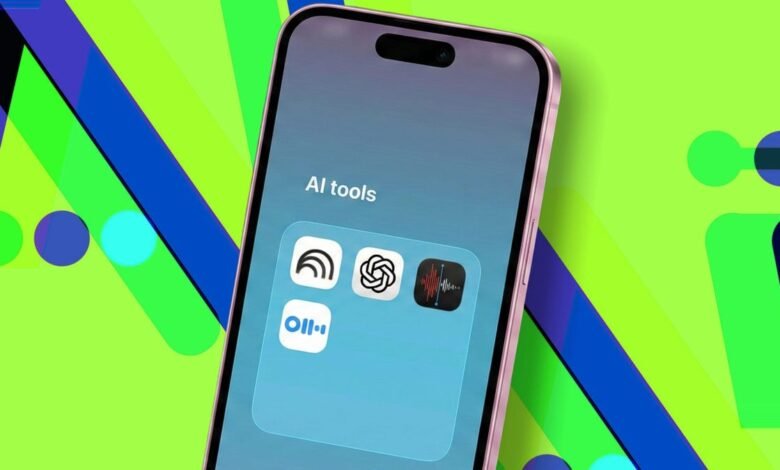 Smartphone screen displaying AI tools folder with app icons.