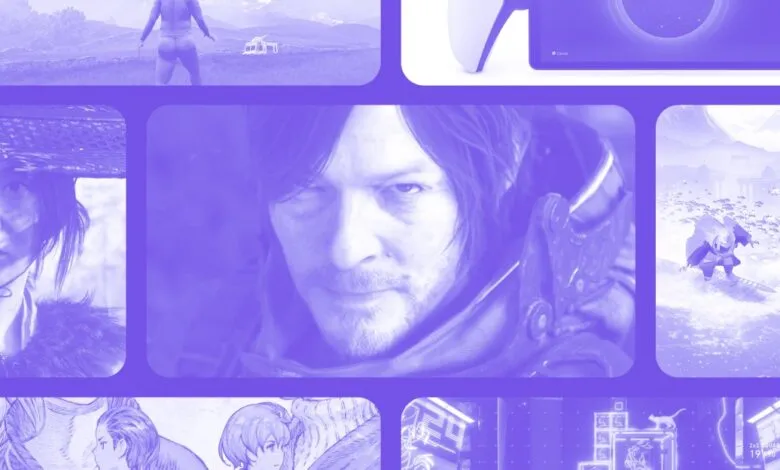 Montage of PlayStation game screenshots in a purple hue.