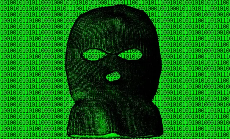 Person in balaclava made of binary code, suggesting cybercrime.