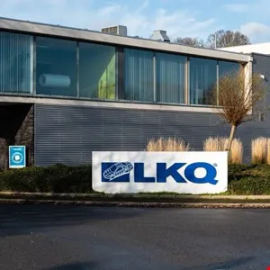 Exterior view of the LKQ Corporation building with prominent logo signage.