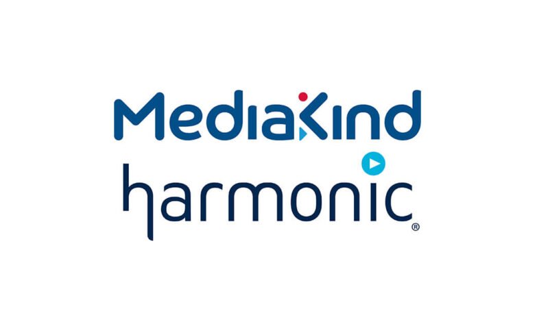 MediaKind and harmonic logos in blue and red on a white background.