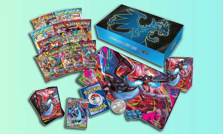 Mega Charizard X Pokemon TCG Ultra Premium Collection box and contents.