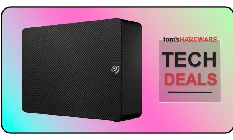 Seagate external hard drive with Tom's Hardware tech deals promotion.