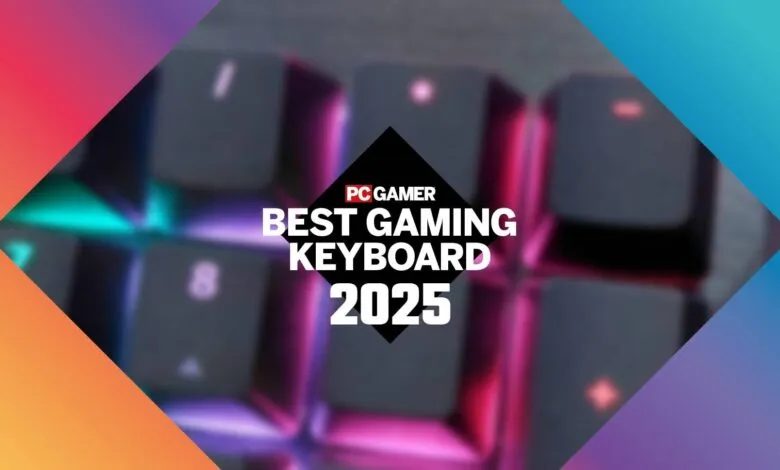 Close-up of gaming keyboard keys with colorful RGB lighting.