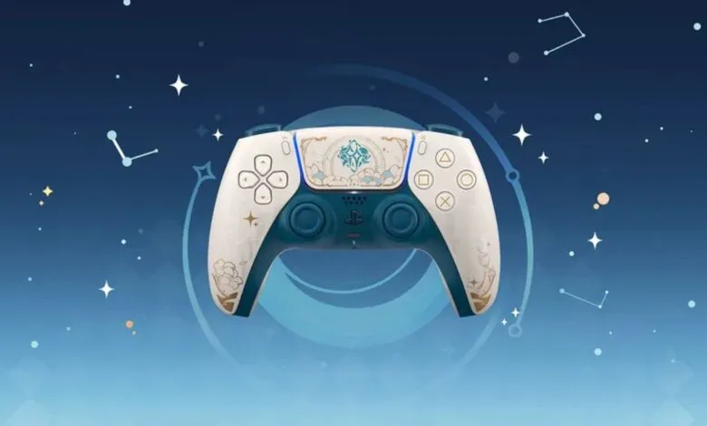 Custom PlayStation 5 DualSense controller with Genshin Impact design.