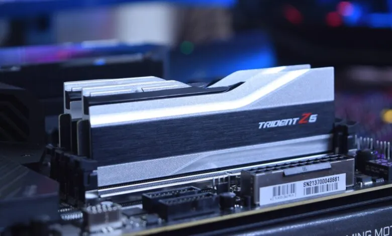 Trident Z5 RAM module installed on a gaming motherboard.