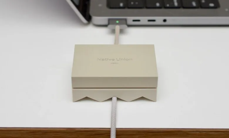 Native Union charging block connected to a laptop.