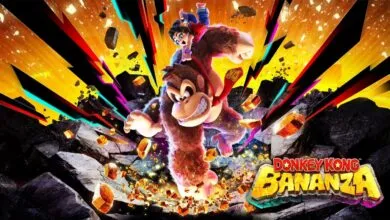 Donkey Kong Bananza game art featuring Donkey Kong and a young girl riding him.