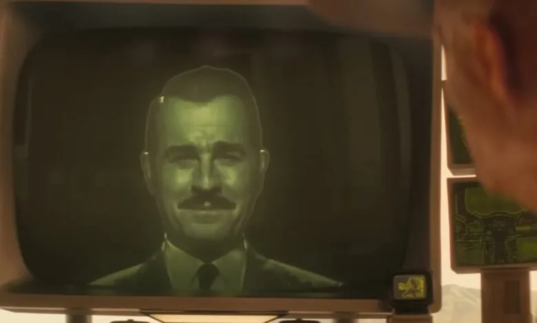 Vault-Tec representative on a vintage green-tinted monitor.