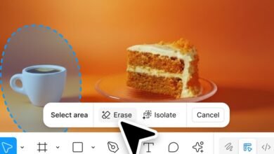 Figma interface showing AI erase tool with coffee cup selected.