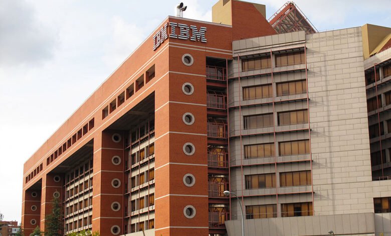 Exterior view of the IBM headquarters building in Madrid, Spain.