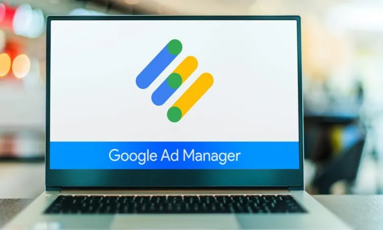 Laptop displaying the Google Ad Manager logo on its screen.