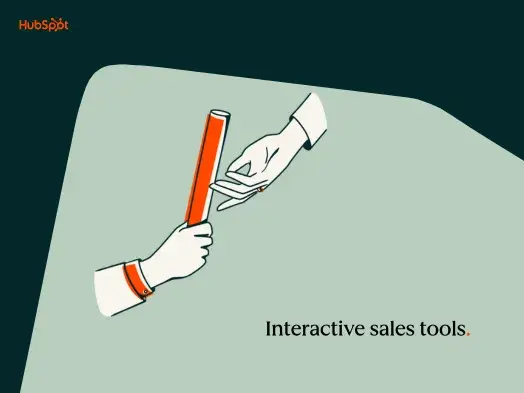 Illustration of a baton pass between two hands, representing sales tools.