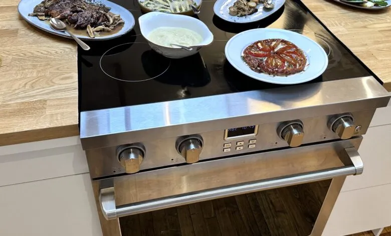 Plated dishes on a stovetop, ready to be served.