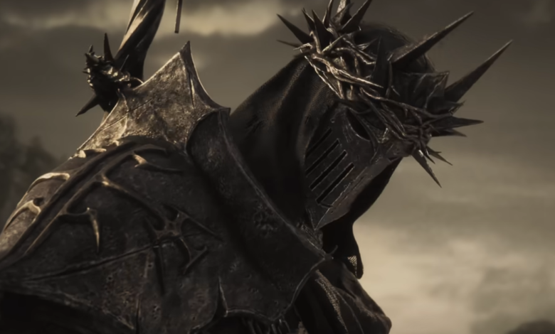 Dark knight in spiked armor with crown of thorns, looking ominous.