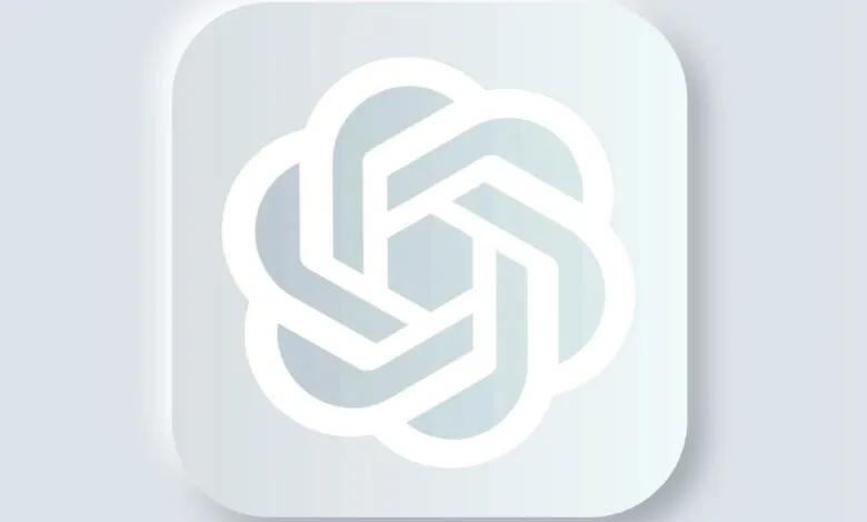 OpenAI logo, a stylized geometric shape, on a soft white background.