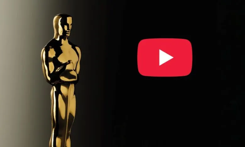 Golden Oscar statue next to a red YouTube play button logo.