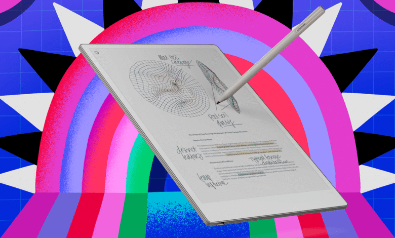 Remarkable tablet with stylus showing handwritten notes and diagrams.