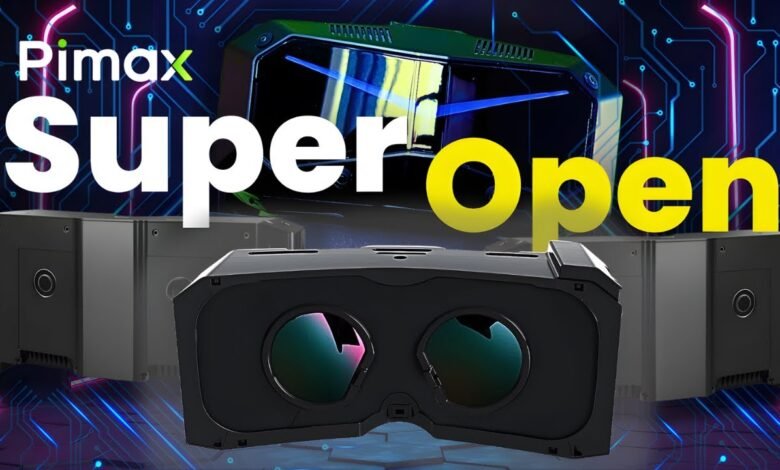 Pimax SuperOpen VR headset with futuristic design elements.
