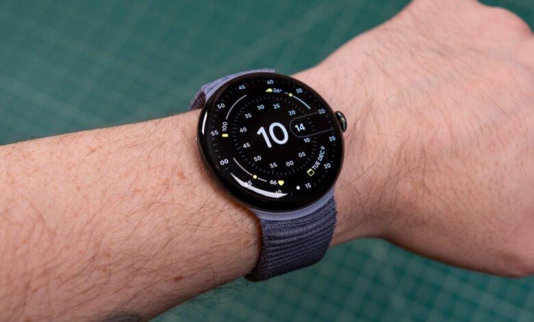 Close-up of a Pixel Watch on a wrist, displaying the time 10:14.