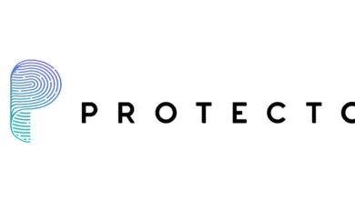 Protecto logo: stylized 'P' fingerprint with gradient, beside the company name.
