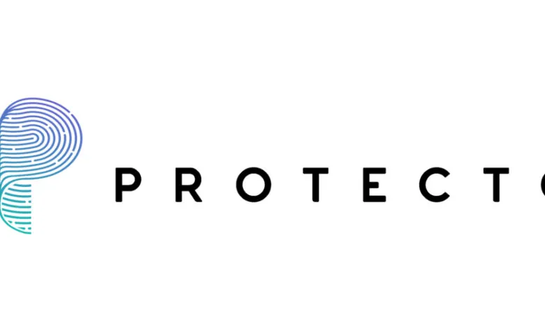 Protecto logo: stylized 'P' fingerprint with gradient, beside the company name.