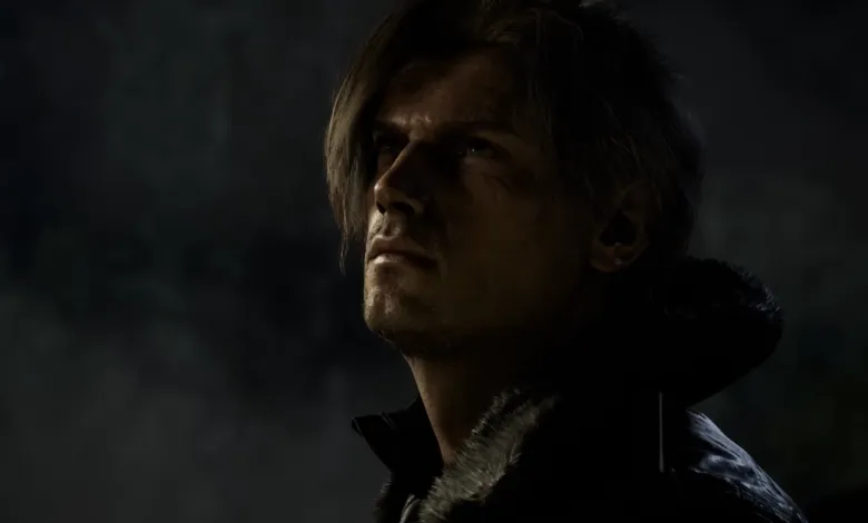 Close-up of Albert Wesker from Resident Evil, looking upwards.