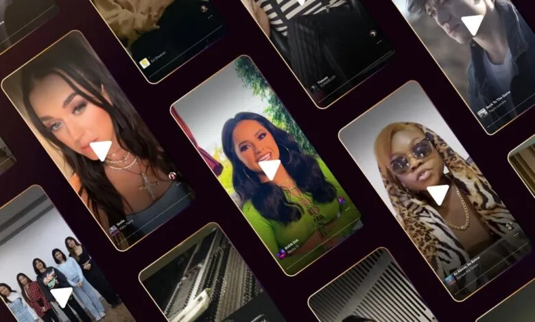 Multiple phone screens display short video clips with play buttons.