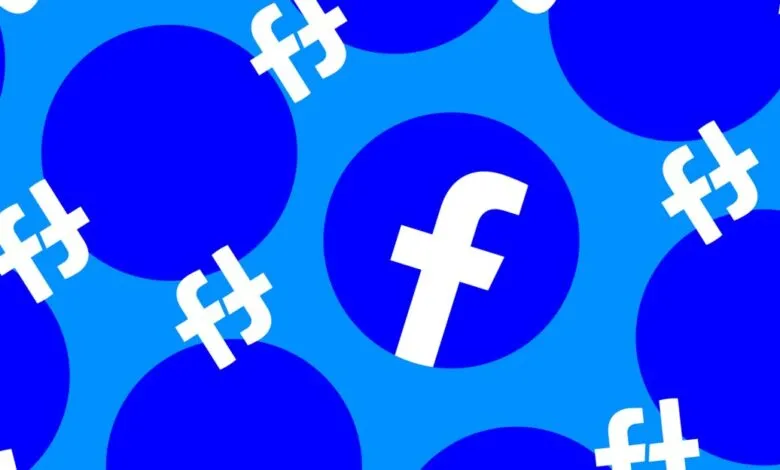 Facebook logo pattern with white 'f' on blue circles, light blue background.
