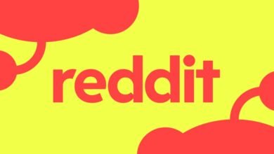 Reddit logo in red on a yellow background with cloud-like shapes.