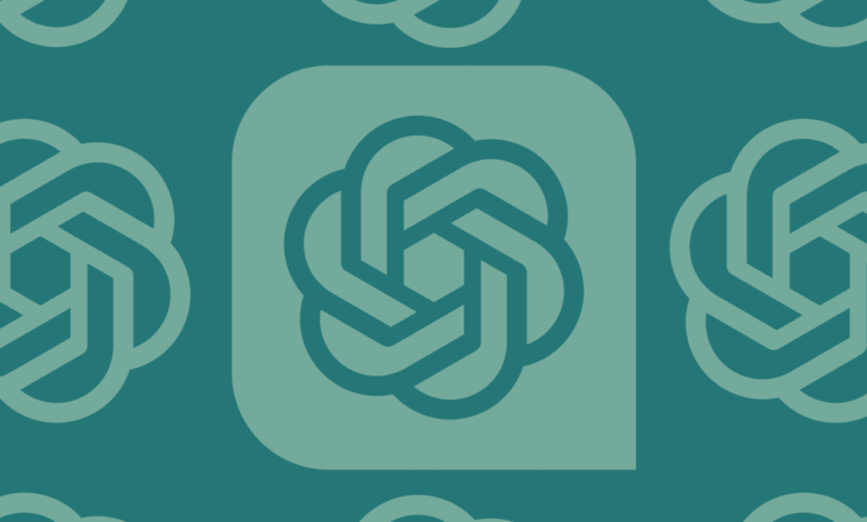 Repeating OpenAI logo pattern in shades of teal.