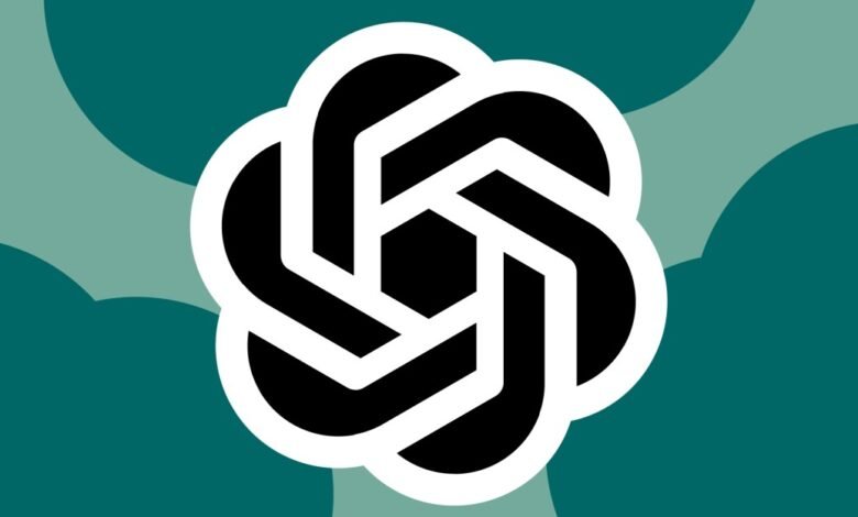 OpenAI's ChatGPT logo, a stylized knot, on a teal and green background.