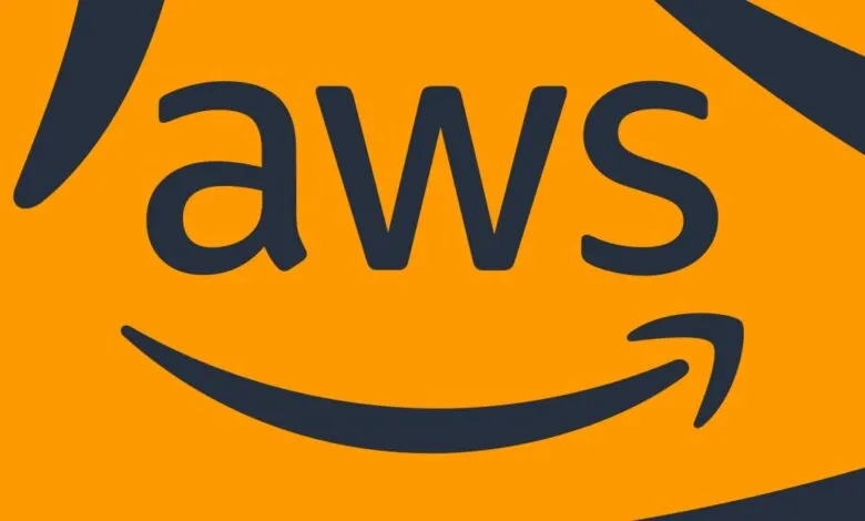 Amazon Web Services (AWS) logo on orange background.