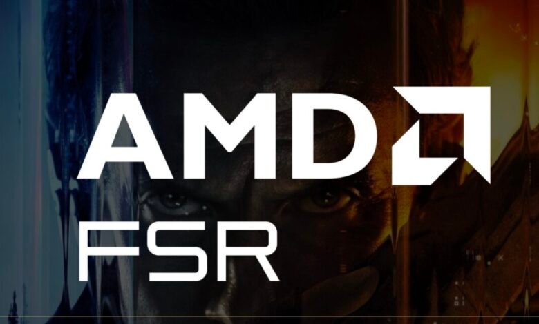 AMD FSR logo over a dramatic, stylized character portrait.