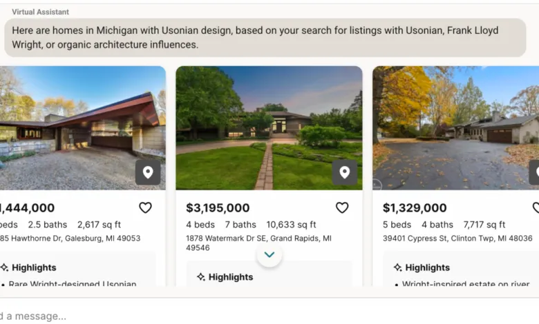 Michigan homes with Usonian design, inspired by Frank Lloyd Wright, shown in a listing.