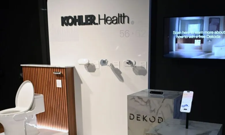 Kohler Health exhibit featuring smart toilet and Dekoda system display.