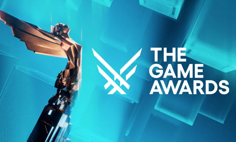 The Game Awards logo featuring a winged statue and bold text on a blue background.