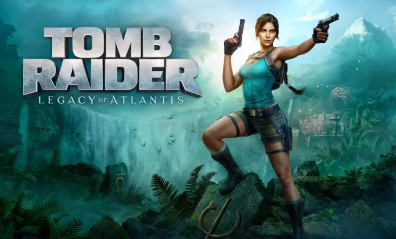 Lara Croft stands with guns in Tomb Raider: Legacy of Atlantis artwork.