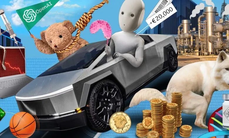 Surreal collage depicting tech industry failures with symbolic elements.