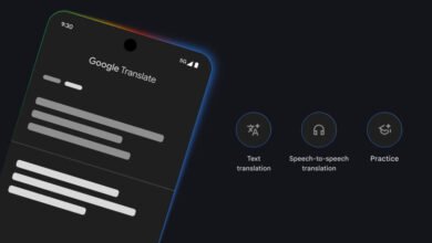 Google Translate app interface on a smartphone showing text, speech, and practice options.