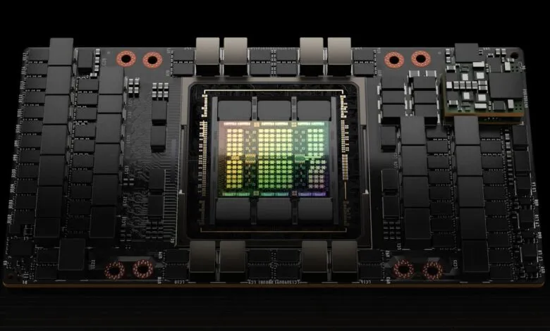 Close-up of a complex computer processor with colorful central chip.