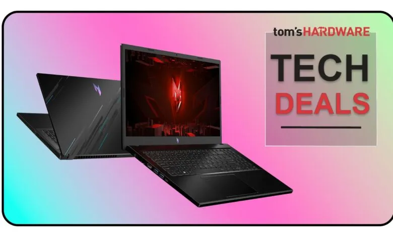 Two black gaming laptops displayed with 'Tech Deals' graphic.