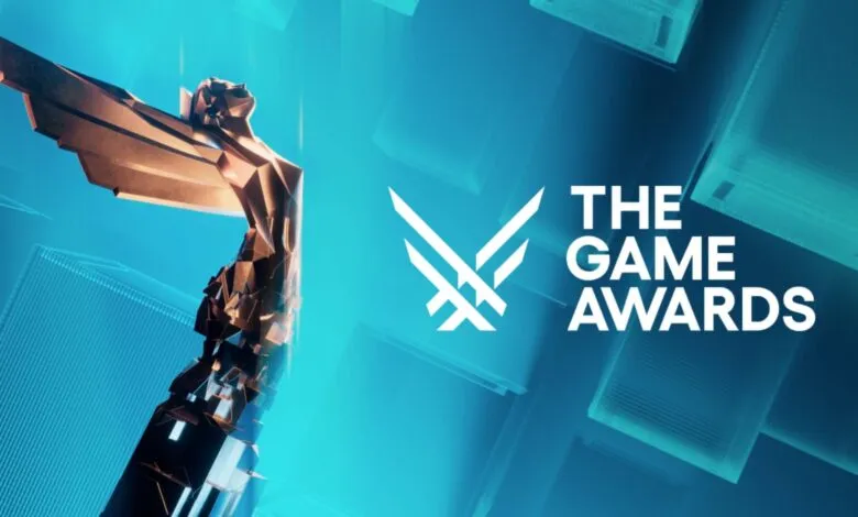 The Game Awards logo featuring a winged statue and text on a blue background.