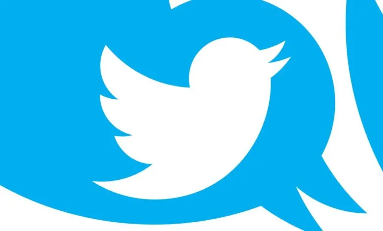 Twitter logo: white bird in blue speech bubble on white background.